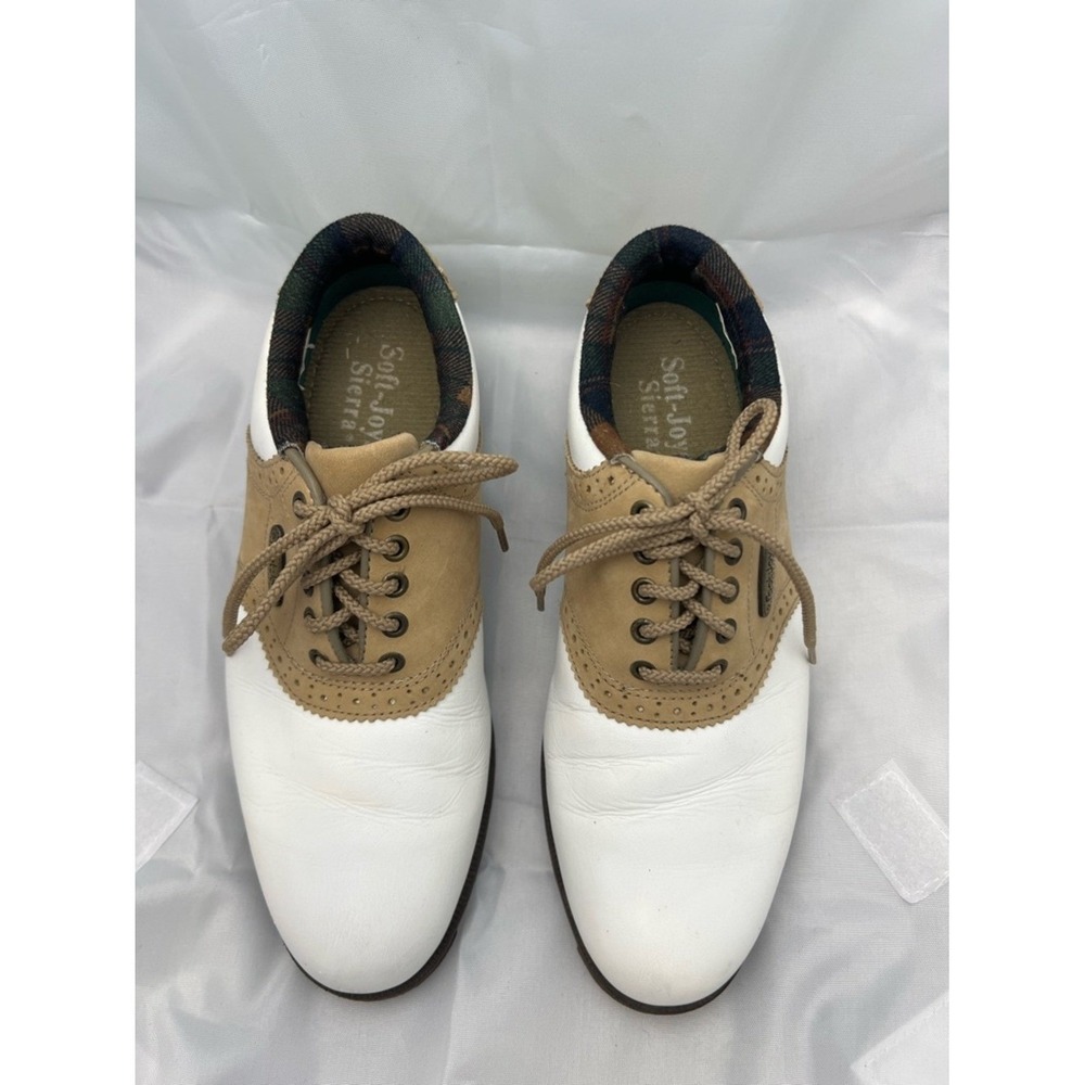 FootJoy Softjoy Women's Golf Shoes White & Tan Spikeless Saddle Oxford Size 6.5